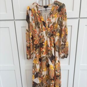 Jessica Simpson Floral Maxi Dress in Orange, Yellow, Brown, Cream
